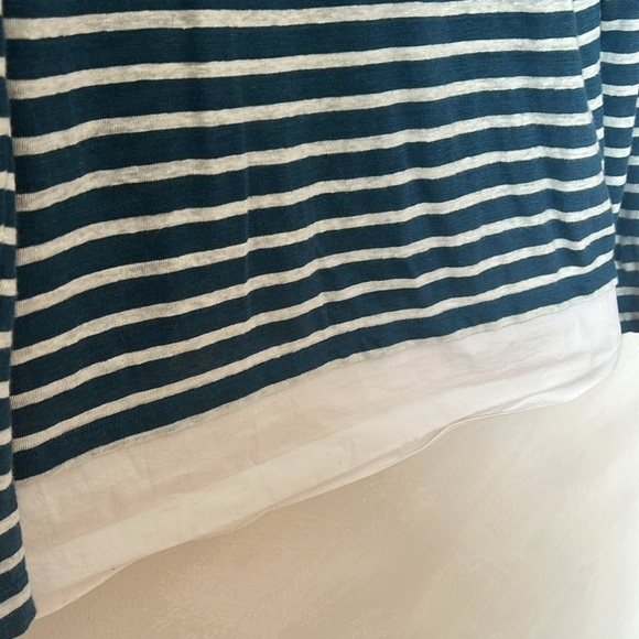 Tory Burch linen jersey pullover blue peninsula striped mixed fabric sz small - Picture 6 of 9